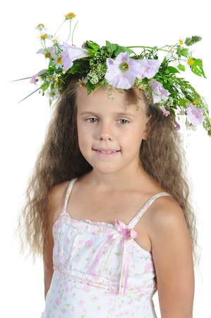 girl with a wreath. Isolated on white backgroundの写真素材
