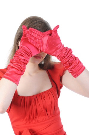 Beautiful girl in the red dress.の写真素材