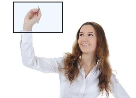 Businesswoman holding a penの写真素材