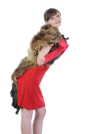 Beautiful girl in the red dress.の写真素材