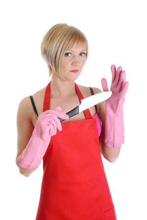 Housewife with a knifeの写真素材