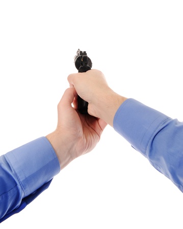 man holding a gunの写真素材