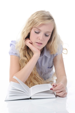 young girl reading bookの写真素材