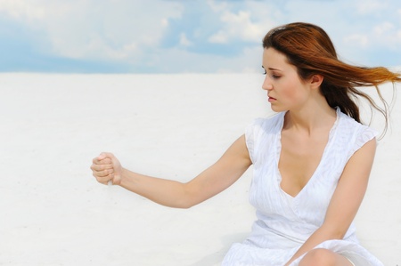 beautiful woman on the beachの写真素材