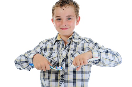 beautiful little boy cleans your teethの写真素材