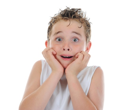 Portrait of a frightened boyの写真素材