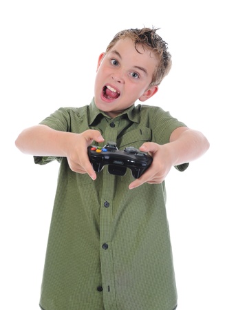 funny boy with a joystickの写真素材