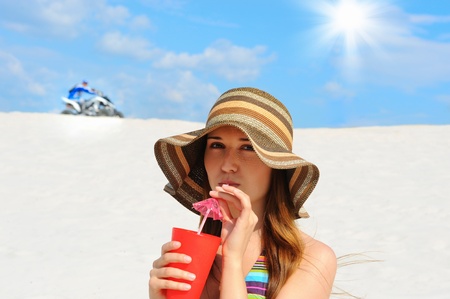 beautiful woman on the beachの写真素材