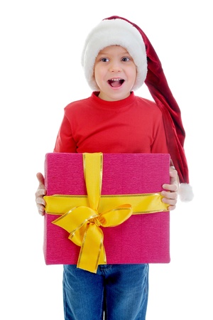 Cheerful boy in Santa Claus hatの写真素材