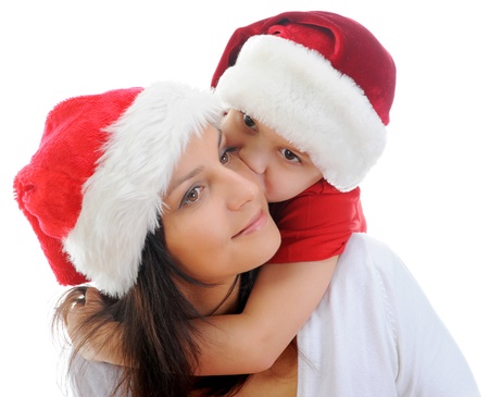 Cheerful boy in Santa Claus hatの写真素材