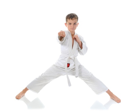 Young boy training karate.の写真素材