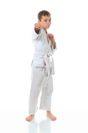 Young boy training karate.の写真素材