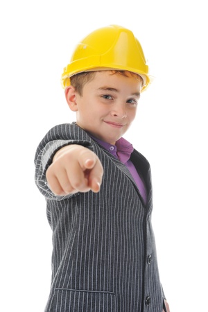 Little smiling builder in helmetの写真素材