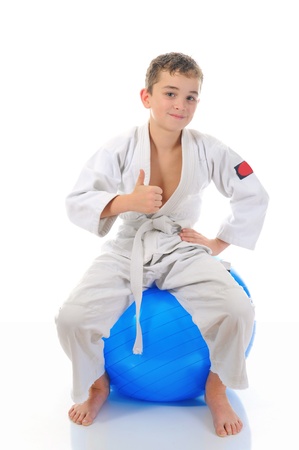 Young boy training karate.の写真素材