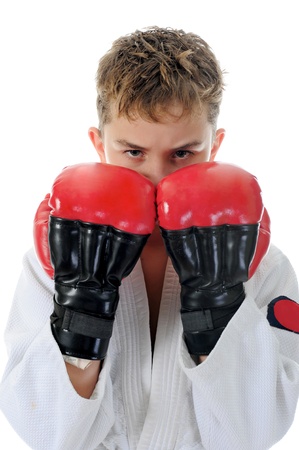 Young boy training karate.の写真素材