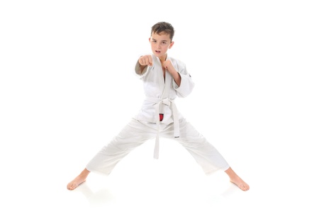 Young boy training karate.の写真素材