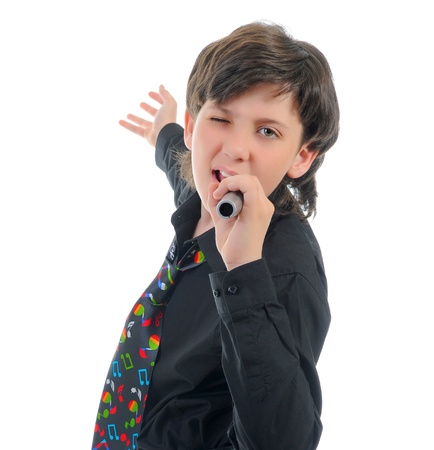 Little boy with microphoneの写真素材
