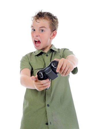 funny boy with a joystickの写真素材