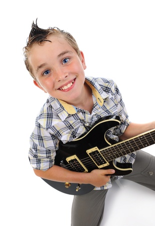 Little musician playing guitarの写真素材