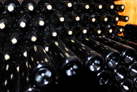 Old bottles of red wine