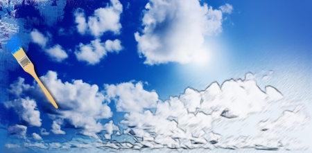 Blue sunny sky with cloudsの写真素材