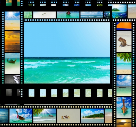 Film strip with beautiful holiday picturesの写真素材