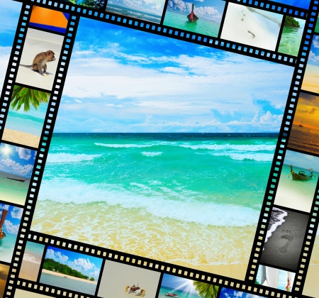 Film strip with beautiful holiday picturesの写真素材