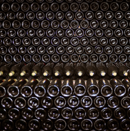 Old bottles of red wine