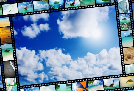 Film strip with beautiful holiday picturesの写真素材