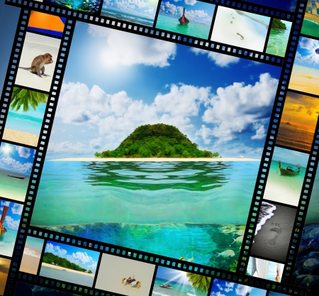Film strip with beautiful holiday picturesの写真素材
