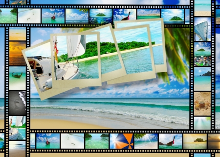 Film strip with beautiful holiday picturesの写真素材