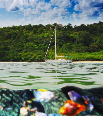 Yacht in the open seaの写真素材