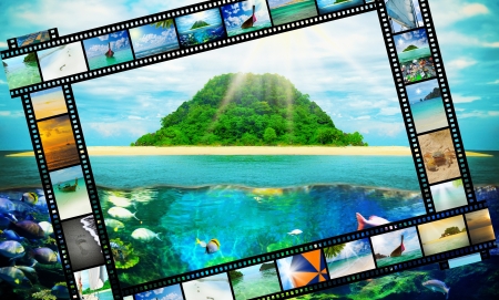 Film strip with beautiful holiday picturesの写真素材