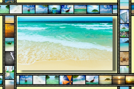 Film strip with beautiful holiday picturesの写真素材