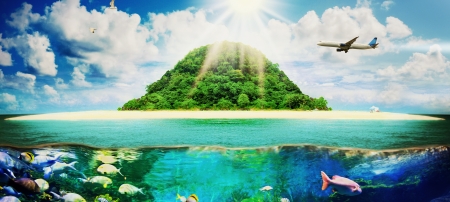 Sunny tropical beach on the islandの写真素材