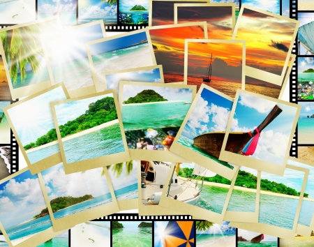 Film strip with beautiful holiday picturesの写真素材