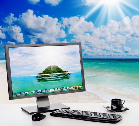 Sunny bright office on the beachの写真素材