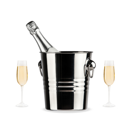 Beautiful picture of a bottle of champagne in an ice bucketの写真素材