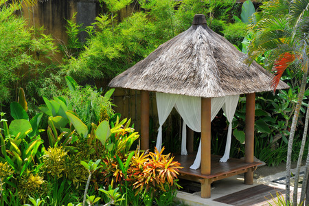 Beautiful bower in a tropical green gardenの写真素材