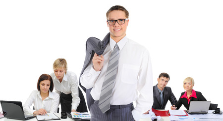 Happy smiling business team. Isolated on white backgroundの写真素材
