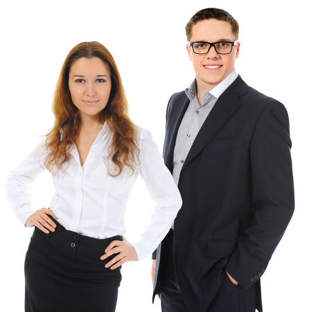 Happy smiling business team  Isolated on white backgroundの写真素材