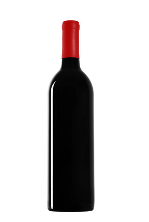 red wine and a bottle isolated over white backgroundの写真素材