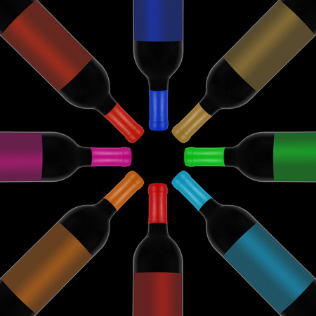 red wine and a bottle over  black backgroundの写真素材