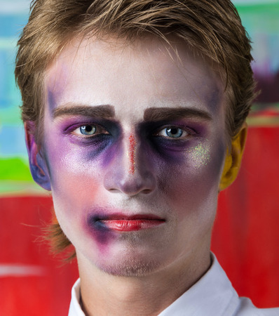 Close-up portrait of beautiful man with professional make-up Fashion Model Boyの写真素材