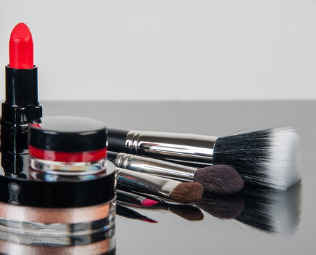 Set of professional makeup and cosmetics. on a light background isolatedの写真素材