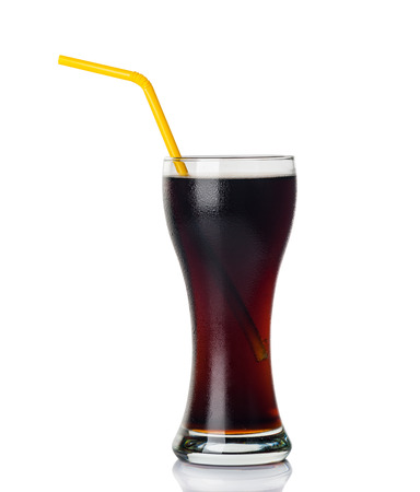 Glass of cola with ice Isolated on white backgroundの写真素材