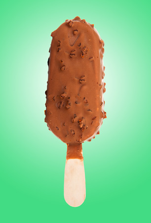 Image chocolate ice cream on green backgroundの写真素材