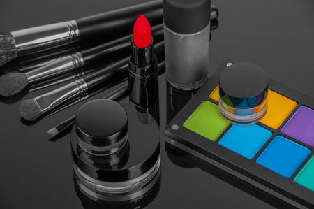 Set of professional makeup and cosmetics. on a black background isolatedの写真素材