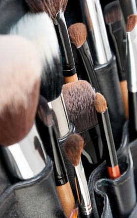 Professional make-up brush cosmetic on black backgroundの写真素材