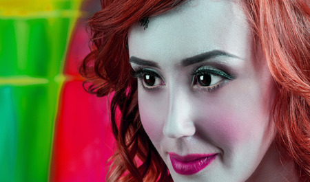 Close-up portrait of beautiful woman with professional make-up Fashion Model Girlの写真素材